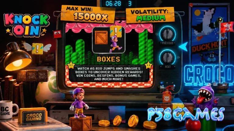 Tampilan visual retro 8-bit dari slot KNOCKOIN dengan karakter Rio